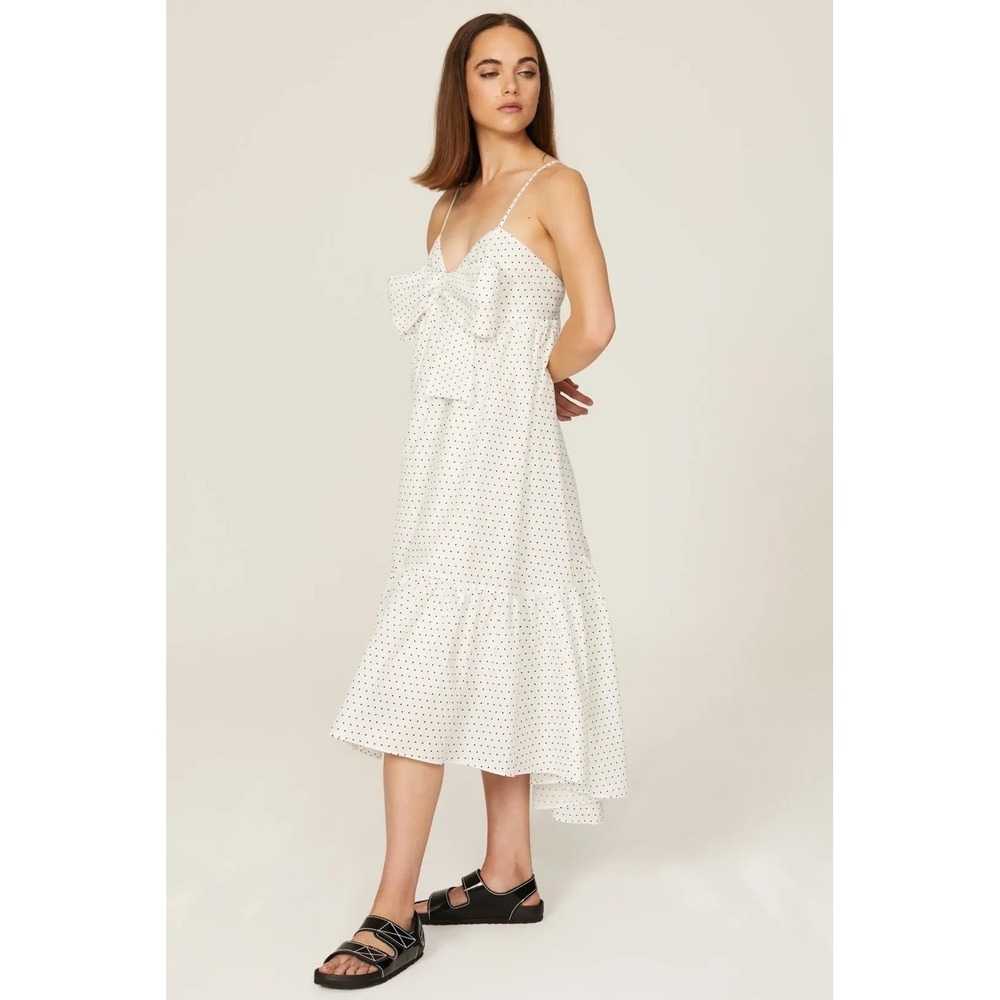 Black Halo Polka‎ Dot Bow Front Midi Dress White Size Large